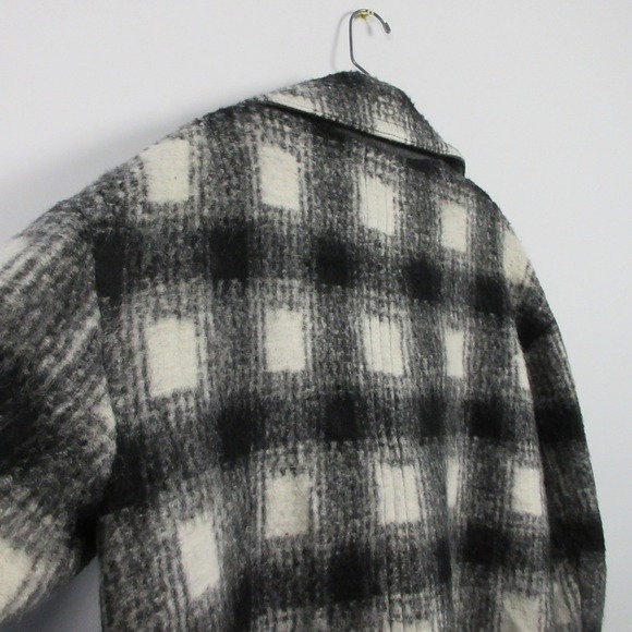 Banana Republic Plaid Wool Blend Coat Women L Black Oversized Luxury Preppy 1162 - Picture 7 of 15
